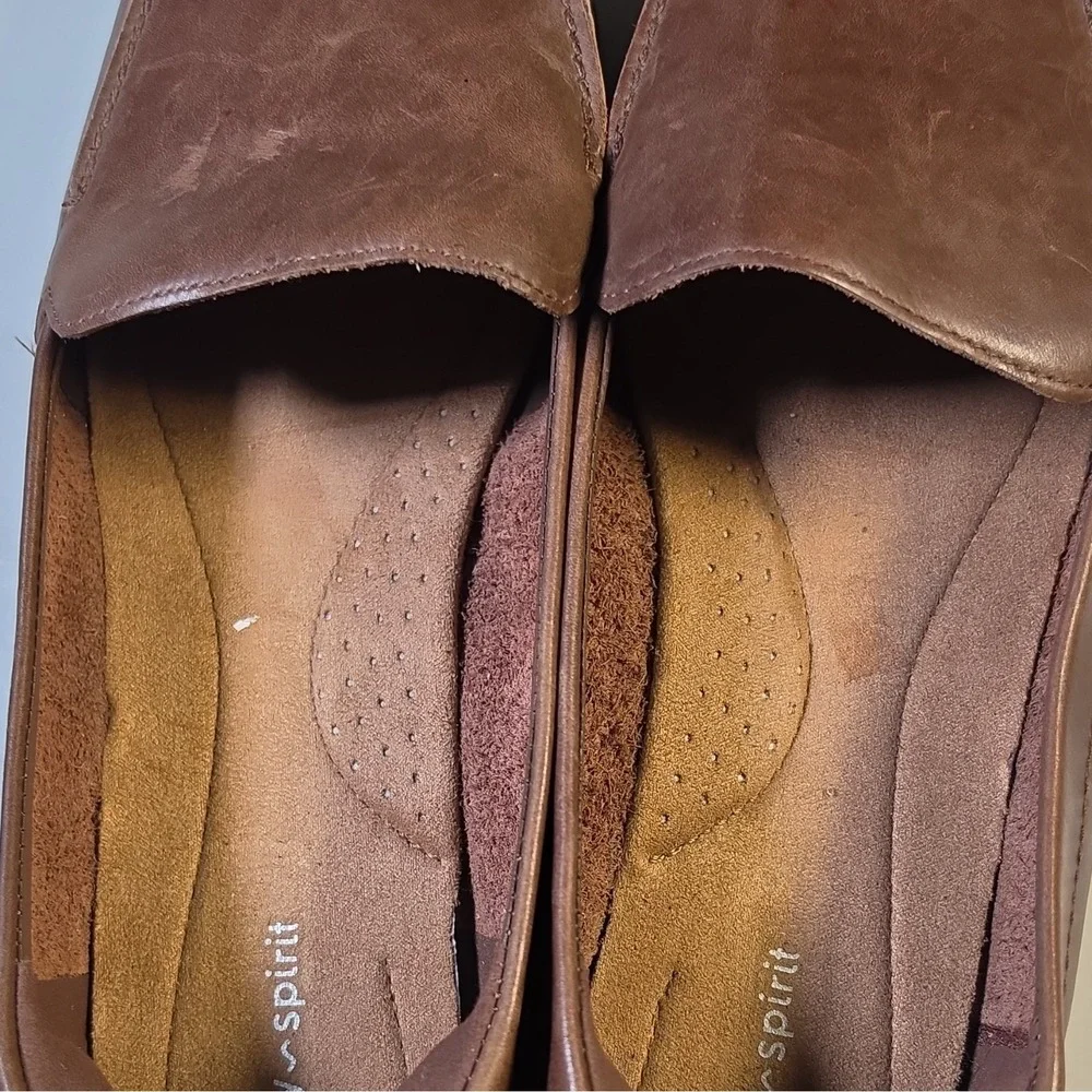 Easy Spirit Women's Brown Leather Slip-On Loafer Flats Cushioned US 12W